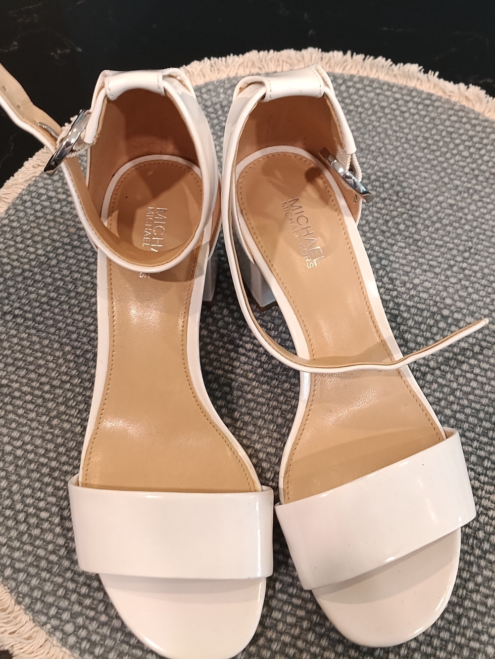MICHAEL Michael Kors White Ankle-Strap Block Heel Sandals